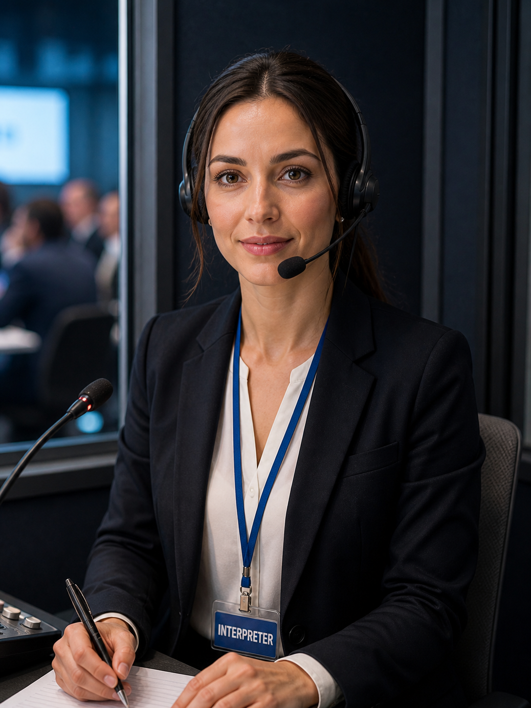 Professional certified interpreter with headset